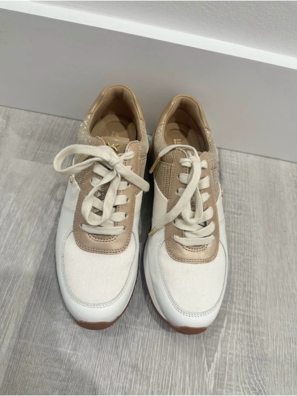 Michael Kors White and Goldtone Lace-Up Athletic Sneakers